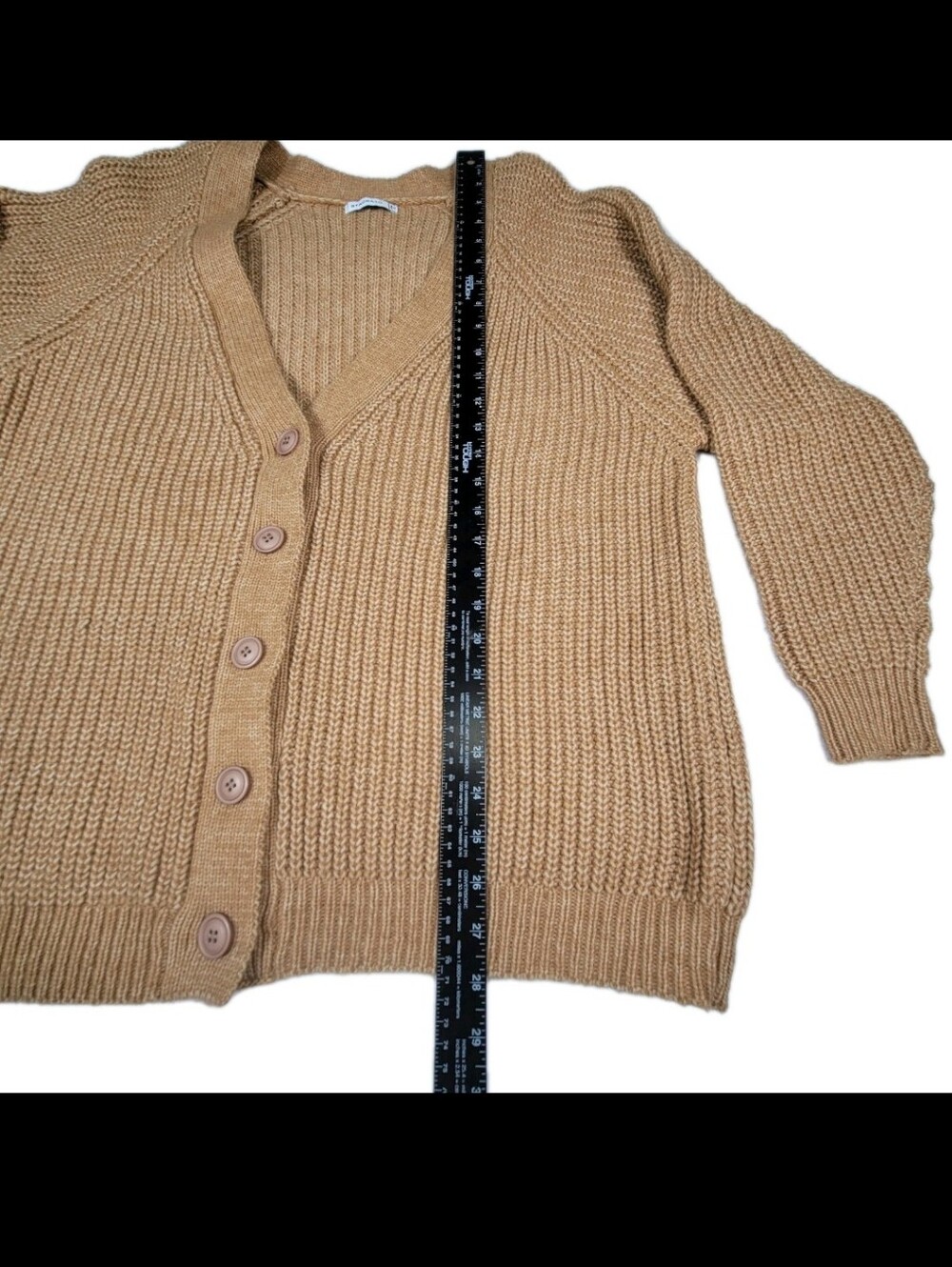 Staccato Womens V-neckline Cardigan Heathered Baige Size Large Tight Knit Cozy - Picture 10 of 10